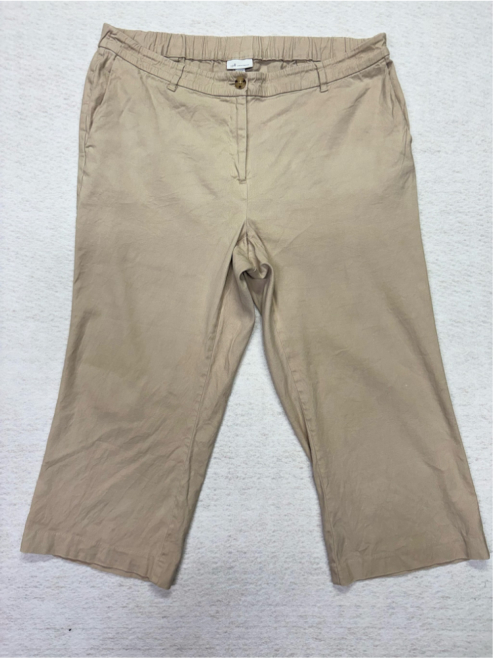 J.Jill Linen Blend Stretch Cropped Pants Size 18 Beige Khaki Elastic Waist